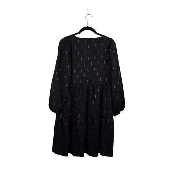 EUC Madewell Black Metallic Jacquard Faux-Wrap Tiered Mini Dress Small - Picture 6 of 12